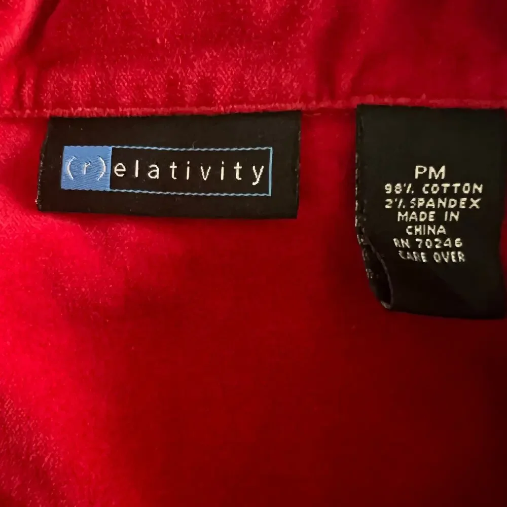 Relativity Red Velour Trucker Jacket PM Petite Medium Soft Cotton Blend - Picture 3 of 13